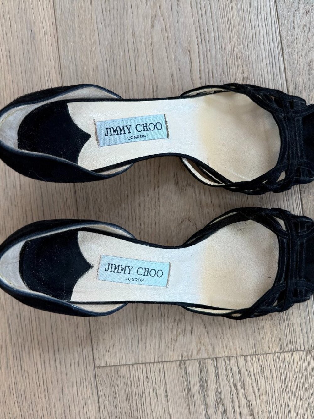 Jimmy Choo Black Suede Vintage Lattice D'Orsay Heels — Size 38 / US 7.5
